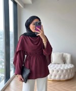 Şal Detaylı Modal Tunik Bordo