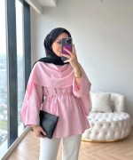 Şal Detaylı Modal Tunik Pembe