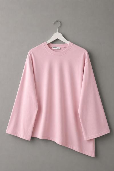  Asimetrik Süprem Penye Bluz Pembe