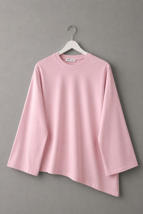  Asimetrik Süprem Penye Bluz Pembe