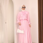 Önü Volanlı Astarlı Etekli Takım Pembe