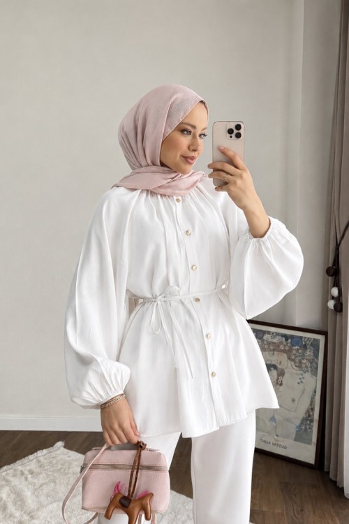 Reglan Kol Oversize Gömlek Ekru