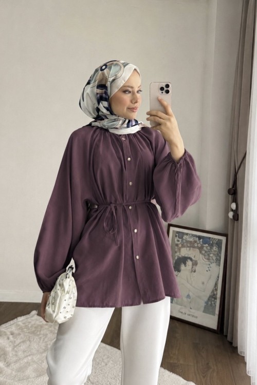 Reglan Kol Oversize Gömlek Mürdüm