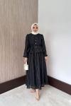 Çiçek Kabartmalı Etekli Takım Siyah