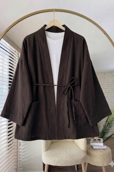 Cepli Müslin Kimono Acı Kahve