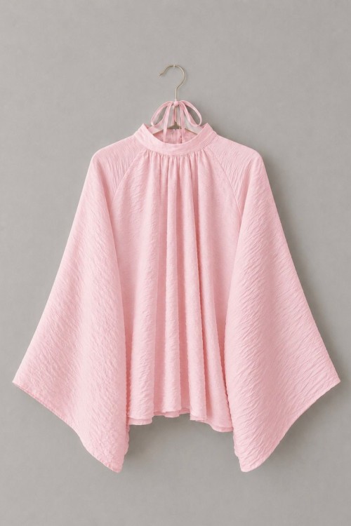 Hakim Yaka Pileli Oversize Bluz Pembe