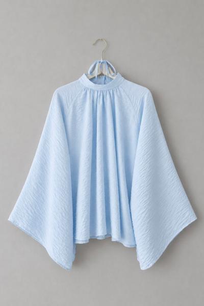 Hakim Yaka Pileli Oversize Bluz Mavi
