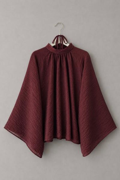Hakim Yaka Pileli Oversize Bluz Bordo
