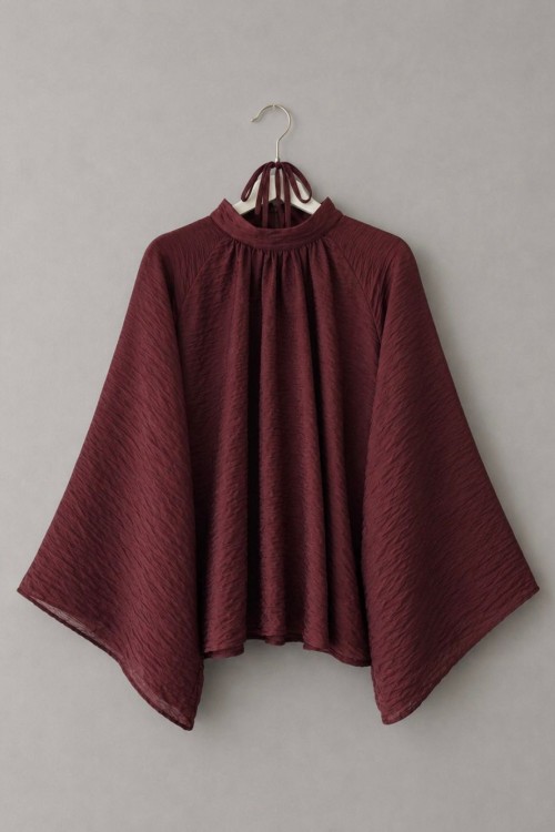 Hakim Yaka Pileli Oversize Bluz Bordo