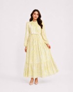 Daisy Desenli Elbise Sarı