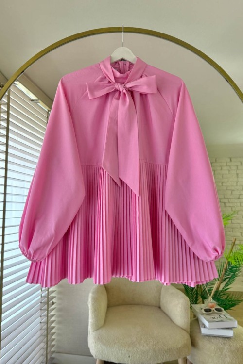 Piliseli Poplin Gömlek Pembe