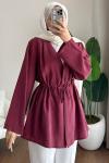 Pile Detaylı Modal Ceket Bordo