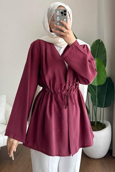 Pile Detaylı Modal Ceket Bordo