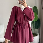 Pile Detaylı Modal Ceket Bordo