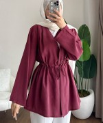 Pile Detaylı Modal Ceket Bordo