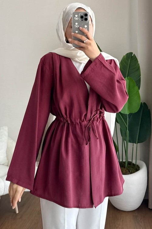 Pile Detaylı Modal Ceket Bordo