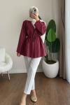 Pile Detaylı Modal Ceket Bordo