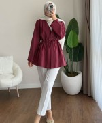 Pile Detaylı Modal Ceket Bordo