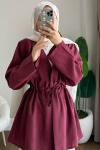 Pile Detaylı Modal Ceket Bordo