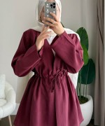 Pile Detaylı Modal Ceket Bordo