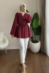 Pile Detaylı Modal Ceket Bordo