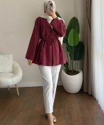 Pile Detaylı Modal Ceket Bordo