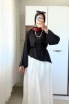 Asimetrik Poplin Bluz Siyah