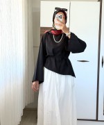 Asimetrik Poplin Bluz Siyah