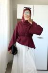 Asimetrik Poplin Bluz Bordo