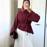 Asimetrik Poplin Bluz Bordo