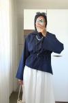 Asimetrik Poplin Bluz Lacivert
