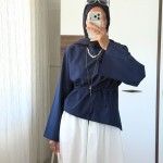 Asimetrik Poplin Bluz Lacivert
