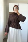 Asimetrik Poplin Bluz Kahverengi