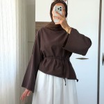 Asimetrik Poplin Bluz Kahverengi