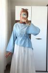 Asimetrik Poplin Bluz Mavi