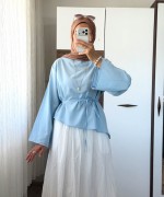 Asimetrik Poplin Bluz Mavi
