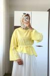 Asimetrik Poplin Bluz Sarı
