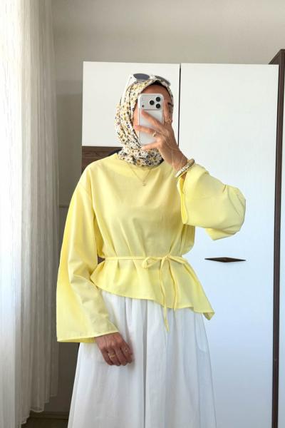 Asimetrik Poplin Bluz Sarı