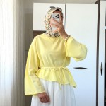 Asimetrik Poplin Bluz Sarı