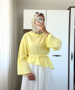 Asimetrik Poplin Bluz Sarı