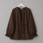 Kolu Püsküllü Keten Kimono Kahverengi