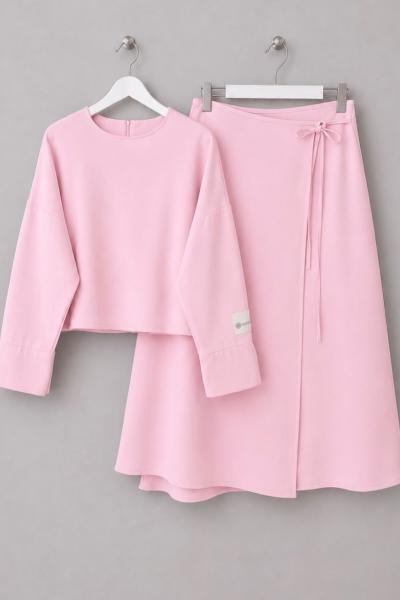Lilium Etekli Keten Takım Pembe