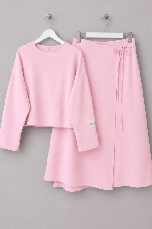 Lilium Etekli Keten Takım Pembe