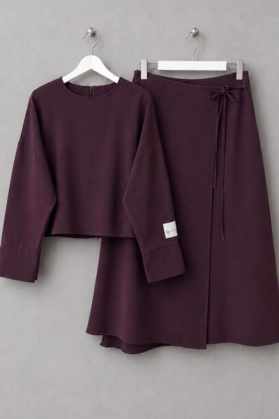 Lilium Etekli Keten Takım Bordo