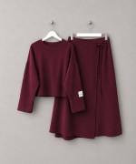 Lilium Etekli Keten Takım Bordo