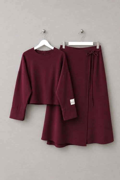Lilium Etekli Keten Takım Bordo