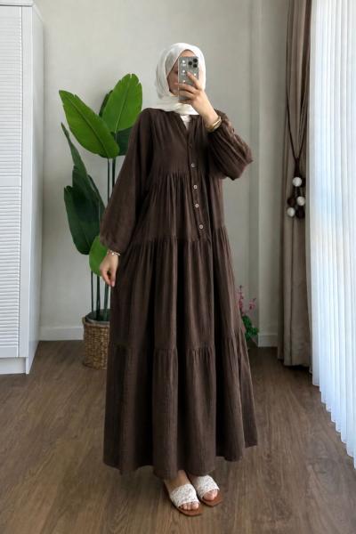 Oversize Müslin Elbise Kahverengi