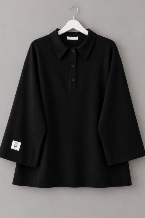 Polo Yaka Süprem Sweatshirt Siyah