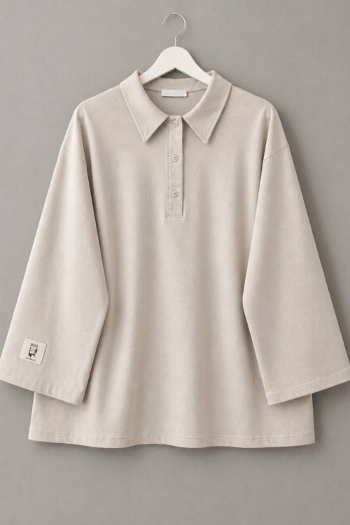 Polo Yaka Süprem Sweatshirt Bej