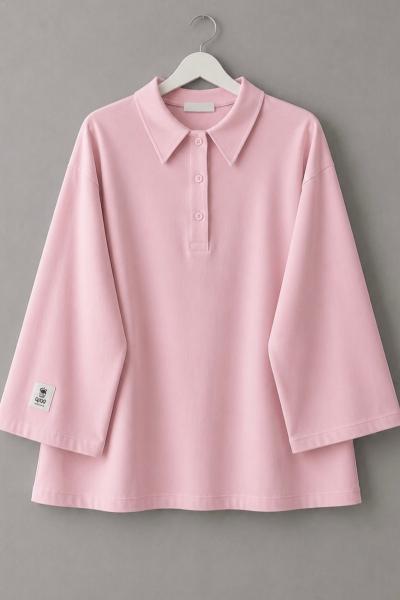 Polo Yaka Süprem Sweatshirt Pembe